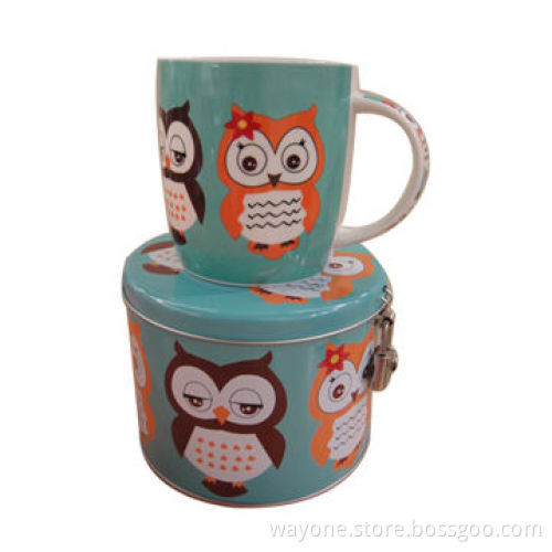 New Bone China/Porcelain 12oz Mug, Owl Design, Metal Box, Suitable for Gifts and Promotions
